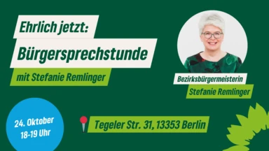 Sharepic für Bürgersprechstunde mit Bezirksbürgermeisterin Stefanie Remlinger